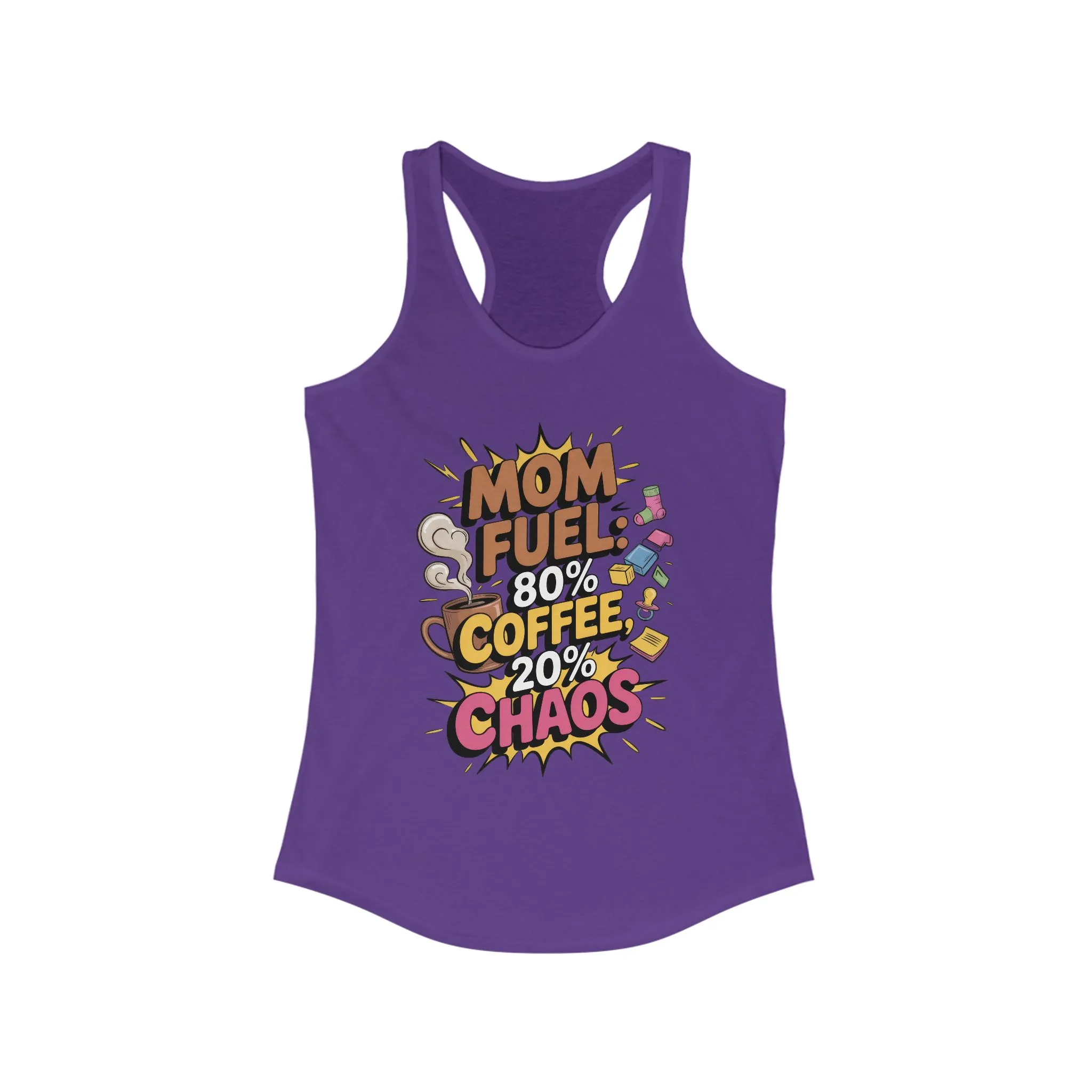 Funny Mom Fuel Racerback Tank, Perfect Gift for Moms, Chaos & Caffeine, Mother's Day Apparel, Funny Tired Mom Life Tee, Coffee Loving Moms - Image 13