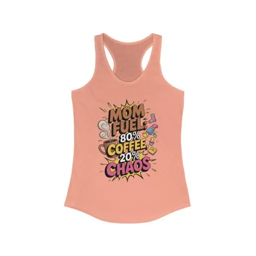 Funny Mom Fuel Racerback Tank, Perfect Gift for Moms, Chaos & Caffeine, Mother's Day Apparel, Funny Tired Mom Life Tee, Coffee Loving Moms