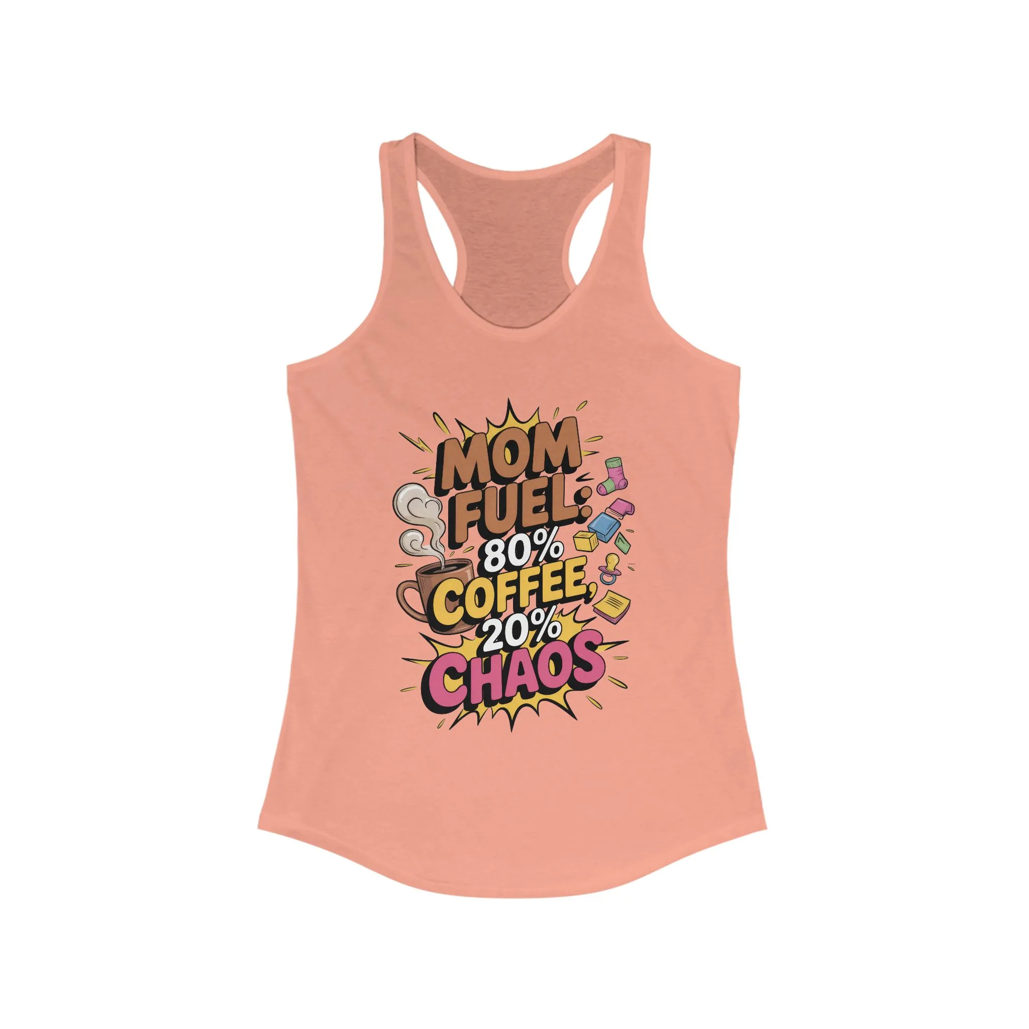 Funny Mom Fuel Racerback Tank, Perfect Gift for Moms, Chaos & Caffeine, Mother's Day Apparel, Funny Tired Mom Life Tee, Coffee Loving Moms