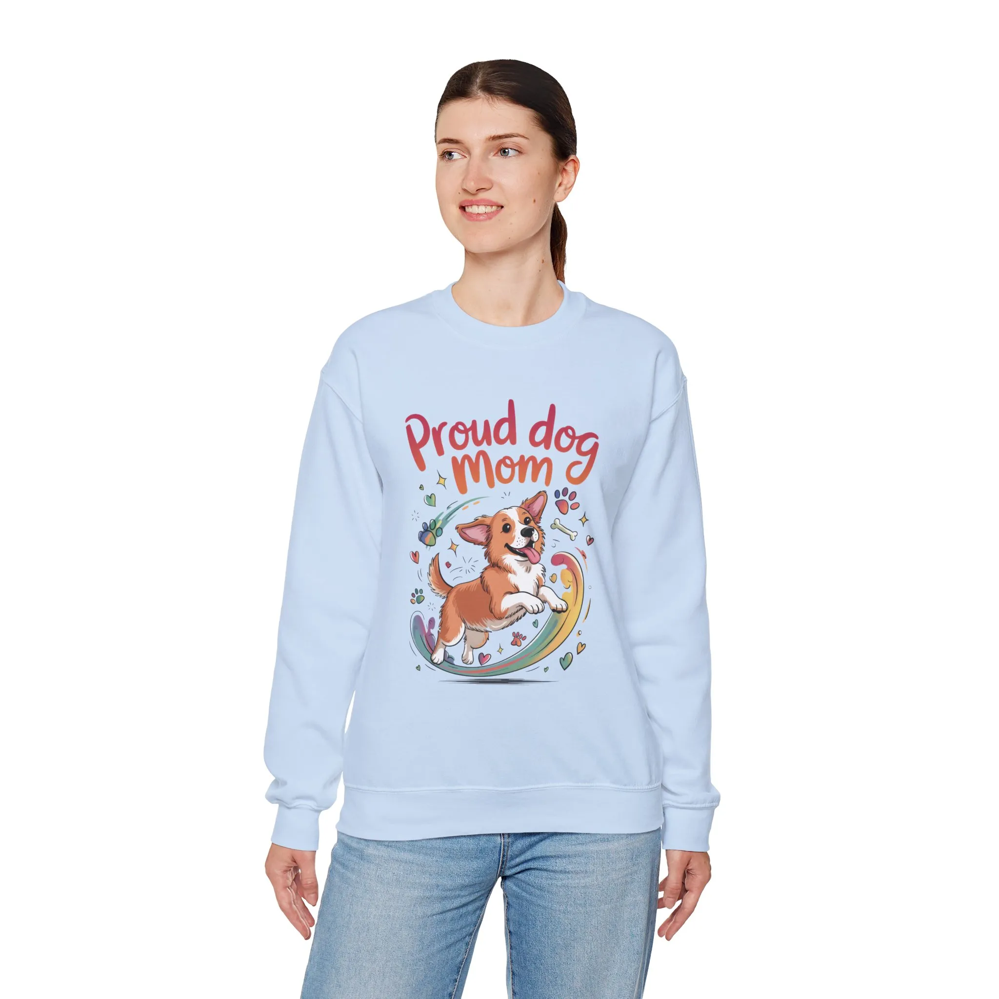 Proud Dog Mom Crewneck Sweatshirt, Pet Lover Gift, Dog Mom Apparel, Animal Lover Clothing, Gift for Dog Moms, Puppy Paw Rainbow Print - Image 20