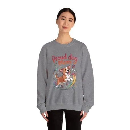 Proud Dog Mom Crewneck Sweatshirt, Pet Lover Gift, Dog Mom Apparel, Animal Lover Clothing, Gift for Dog Moms, Puppy Paw Rainbow Print - Image 31
