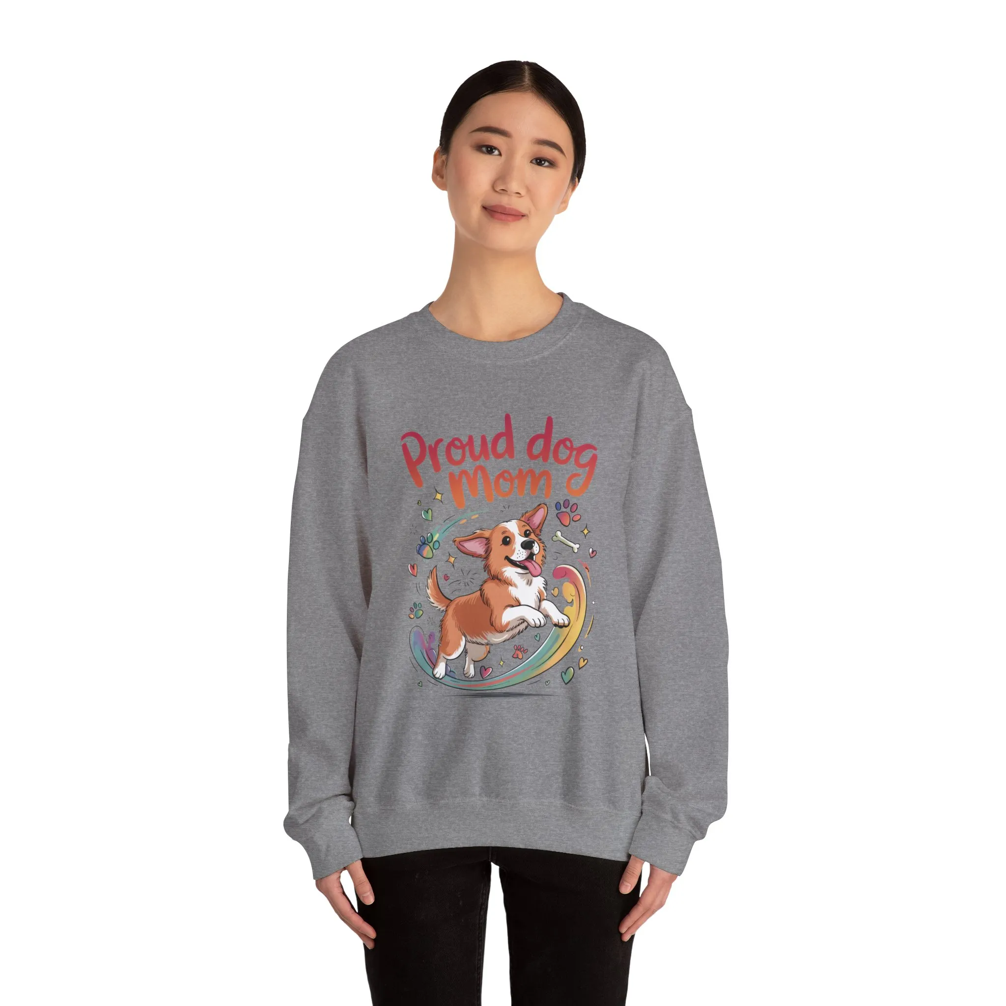 Proud Dog Mom Crewneck Sweatshirt, Pet Lover Gift, Dog Mom Apparel, Animal Lover Clothing, Gift for Dog Moms, Puppy Paw Rainbow Print - Image 31