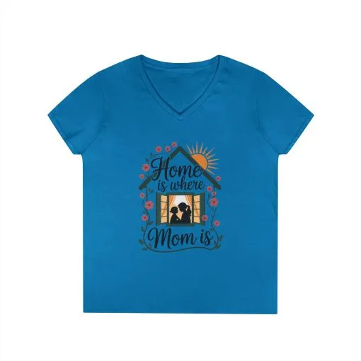 Home Is Where Mom Is V-Neck T-Shirt, Mother's Day Cotton Tee, Cute Family Gift for Mom, Sentimental Mom Shirt for Her, mother's day Gift - Image 7