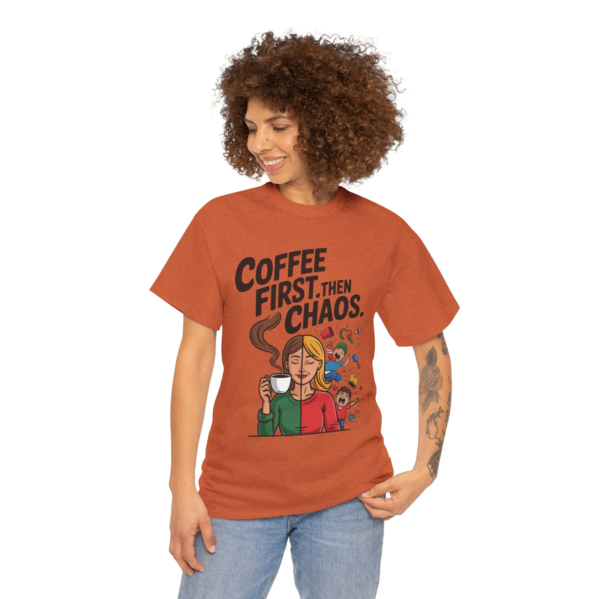 Coffee First Then Chaos Funny Mom Life Tee, Mother's Day Gift, Mom Humor Tee, mom graphic tee, caffeine lover tee - Image 32