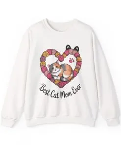 Best Cat Mom Ever Sweatshirt, Cozy Cat Lover Gift, Mother's Day Apparel, Pet Owner Sweatshirt, Cute Gift for Cat Moms, Yarn Themed