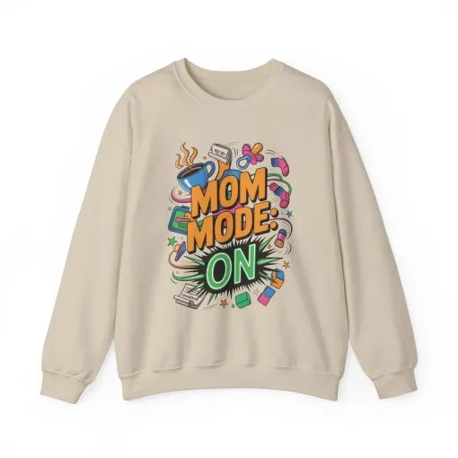 Mom Mode On Crewneck Sweatshirt, Gift for Mom, Mother's Day Humor T-Shirt, Cute Mama Life Graphic Tee, Mother's Day Gift - Image 37