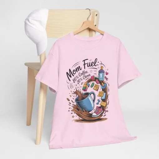 Mom Fuel Heavy Cotton Tee, Funny Coffee Lover T-Shirt, Gift for Moms, Mother's Day, Casual Wear, Pajama Top - Image 2