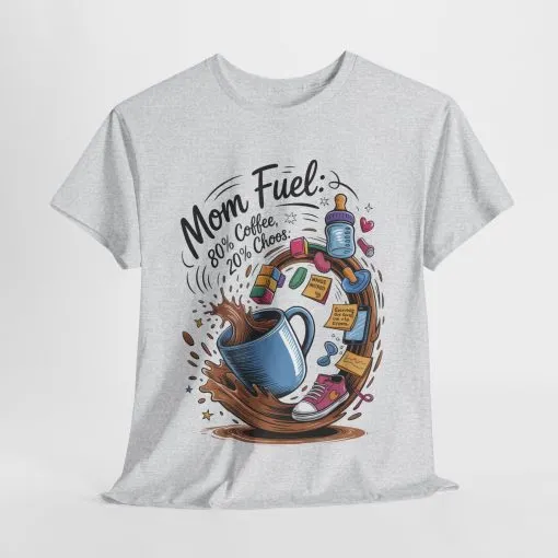 Mom Fuel Heavy Cotton Tee, Funny Coffee Lover T-Shirt, Gift for Moms, Mother's Day, Casual Wear, Pajama Top - Image 7