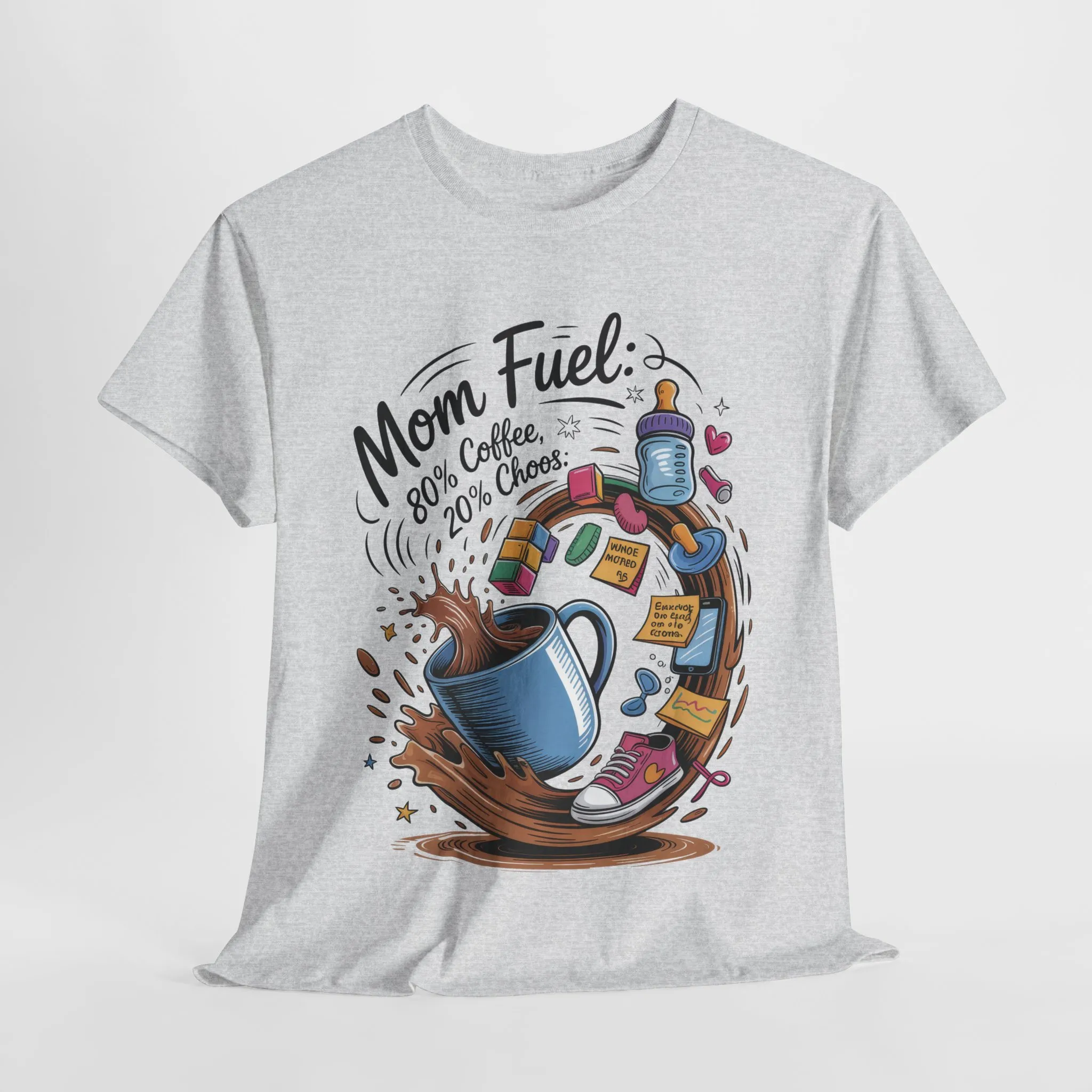 Mom Fuel Heavy Cotton Tee, Funny Coffee Lover T-Shirt, Gift for Moms, Mother's Day, Casual Wear, Pajama Top - Image 7