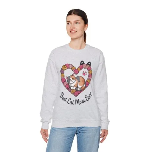 Best Cat Mom Ever Sweatshirt, Cozy Cat Lover Gift, Mother's Day Apparel, Pet Owner Sweatshirt, Cute Gift for Cat Moms, Yarn Themed - Image 6
