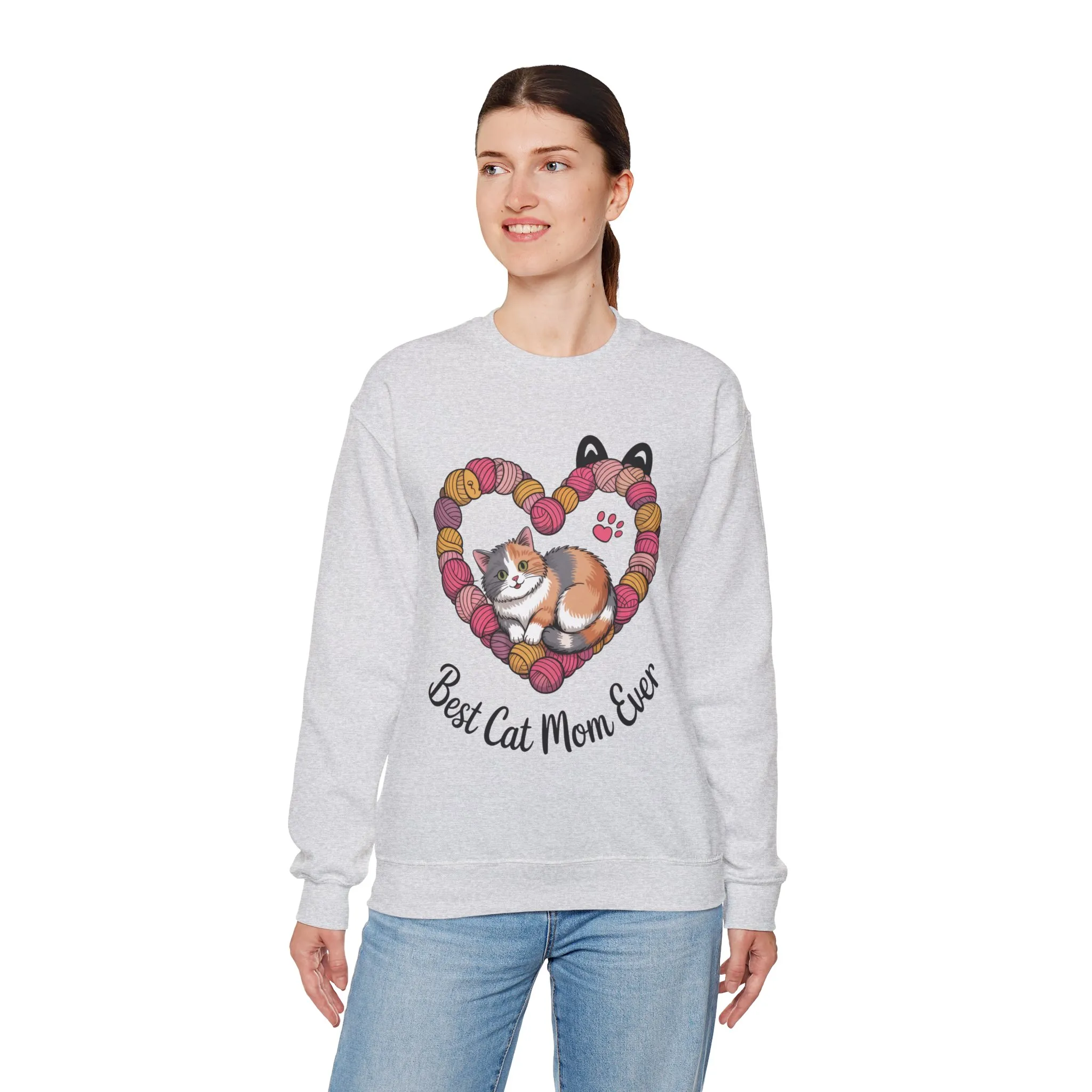 Best Cat Mom Ever Sweatshirt, Cozy Cat Lover Gift, Mother's Day Apparel, Pet Owner Sweatshirt, Cute Gift for Cat Moms, Yarn Themed - Image 6
