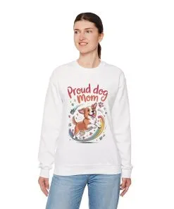 Proud Dog Mom Crewneck Sweatshirt, Pet Lover Gift, Dog Mom Apparel, Animal Lover Clothing, Gift for Dog Moms, Puppy Paw Rainbow Print