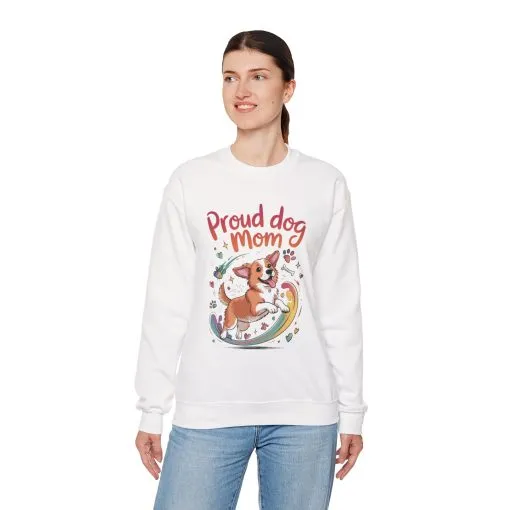 Proud Dog Mom Crewneck Sweatshirt, Pet Lover Gift, Dog Mom Apparel, Animal Lover Clothing, Gift for Dog Moms, Puppy Paw Rainbow Print
