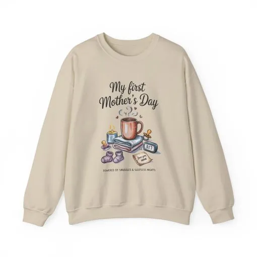 My First Mother's Day Sweatshirt, Cozy Crewneck for Moms, Gift for New Mothers, Baby Shower Tee, Snuggles & Sleepless Nights - Image 9