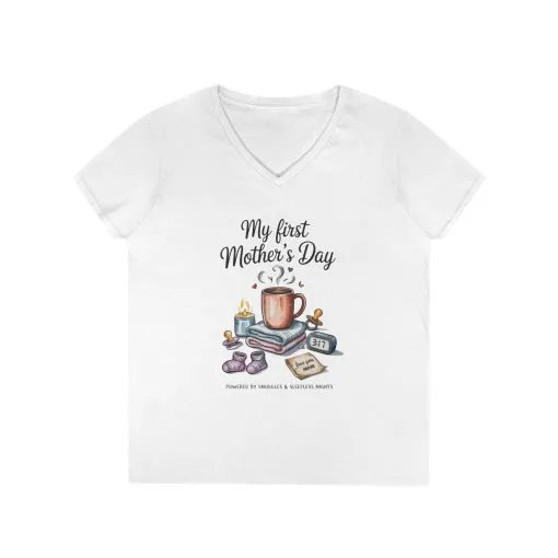 My First Mother's Day V-Neck T-Shirt, Cute Maternity Gift, Mother's Day Shirt, New Mom Outfit, Baby Shower Tee, New Mom Gift Tee - Image 2