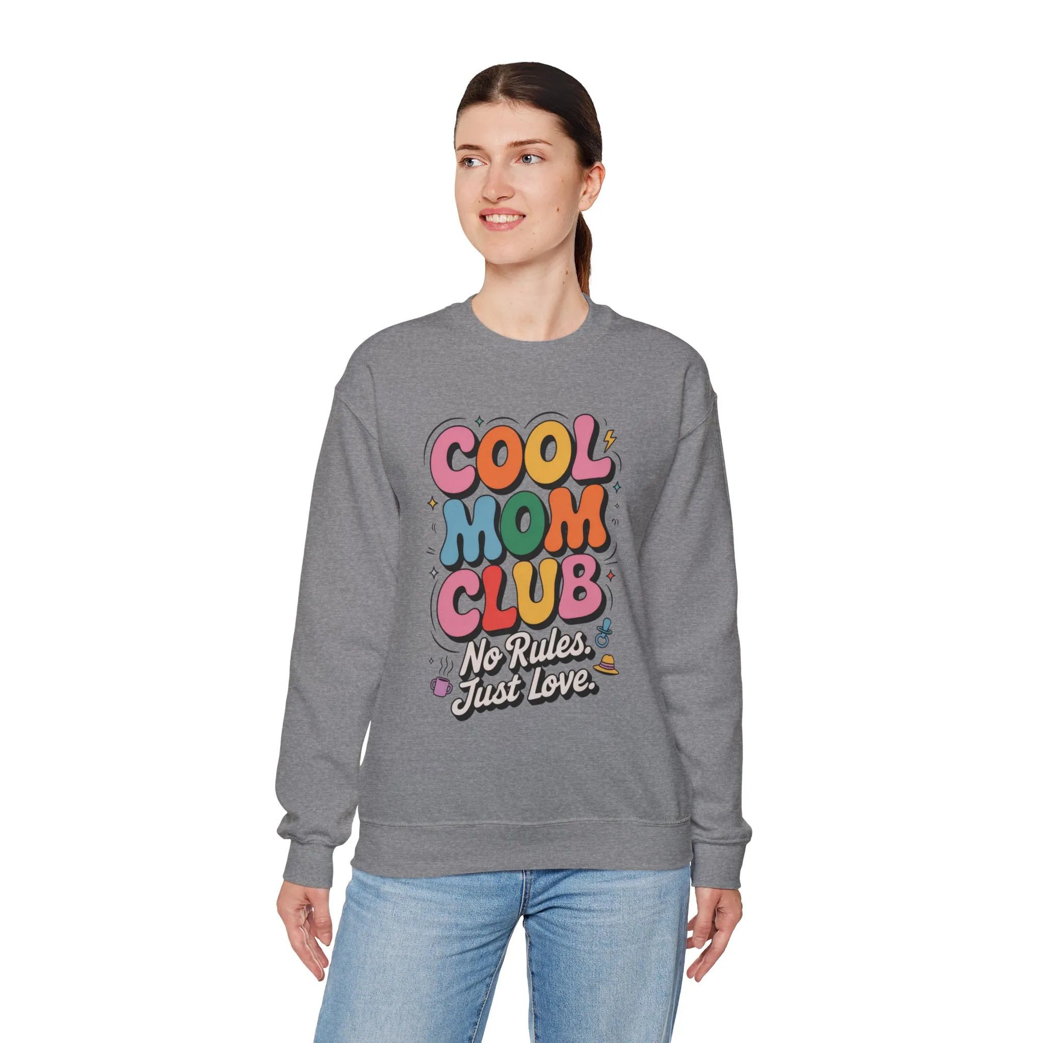 Cool Mom Club Sweatshirt, Gift for Moms, Mother's Day, No Rules Just Love, Retro Colorful Unisex Heavy Blend Crewneck - Image 33
