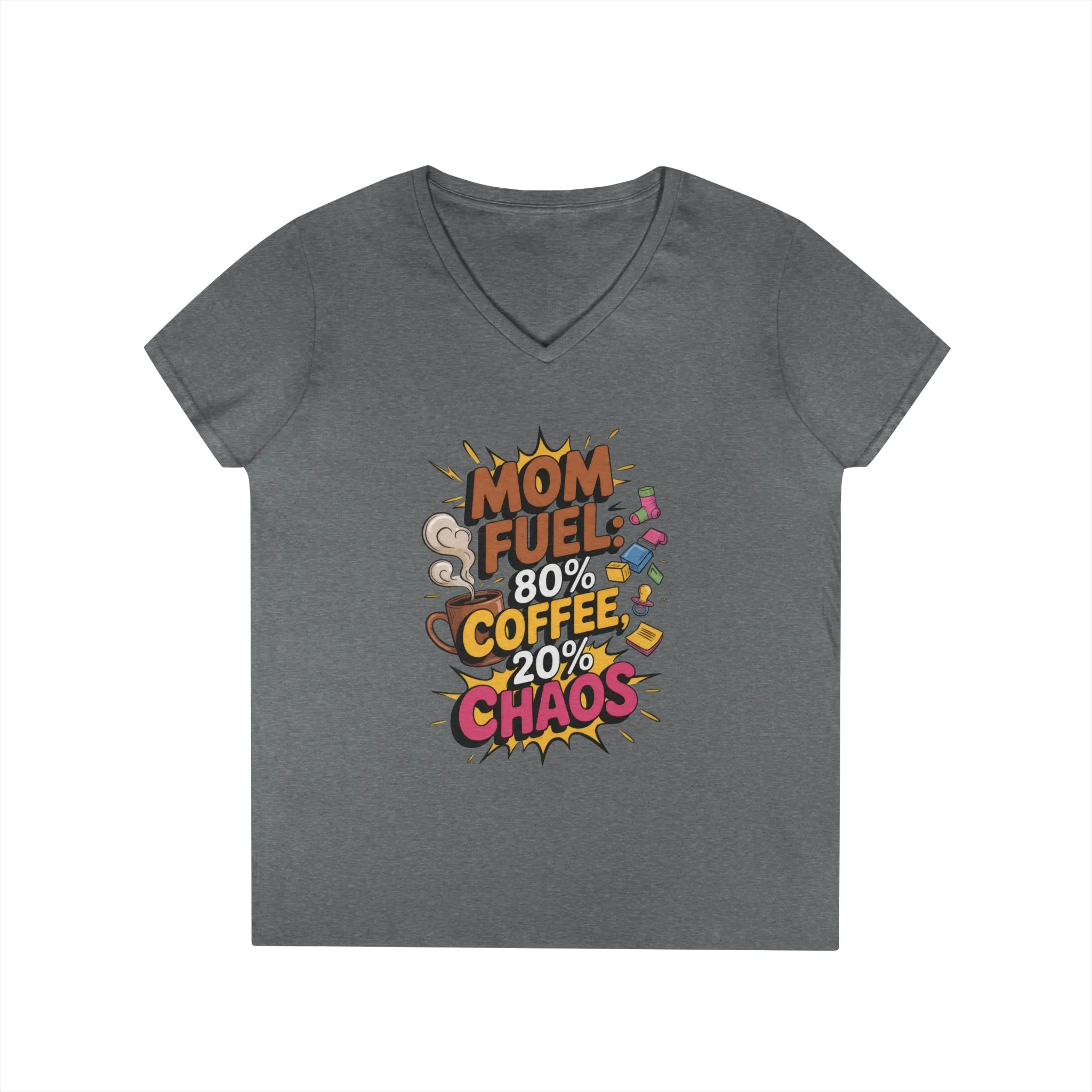 Mom Fuel V-Neck T-Shirt, Funny Gift for Moms, Coffee Lovers, Mother's Day, Everyday Humor, Tired Mom Life Tee, Coffee Loving Moms - Image 5