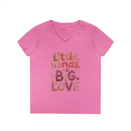 Ladies' V-Neck T-Shirt,Little Hands, Big Love, Perfect for Moms, Gifts, Family Events, Baby Showers, Everyday Wear, Cute Tee, mother's day - Image 15