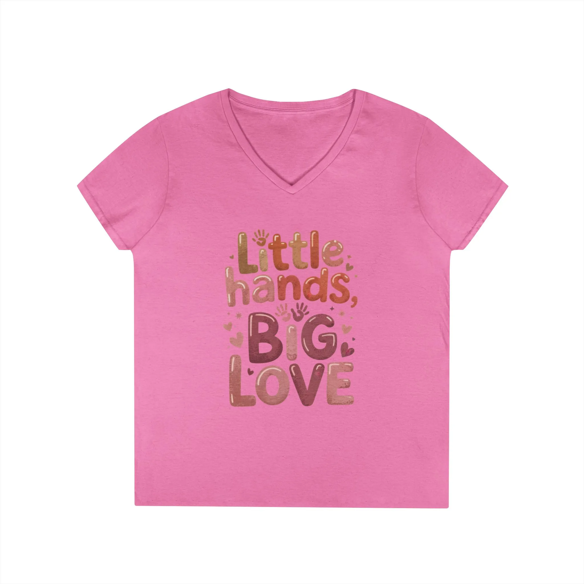 Ladies' V-Neck T-Shirt,Little Hands, Big Love, Perfect for Moms, Gifts, Family Events, Baby Showers, Everyday Wear, Cute Tee, mother's day - Image 15
