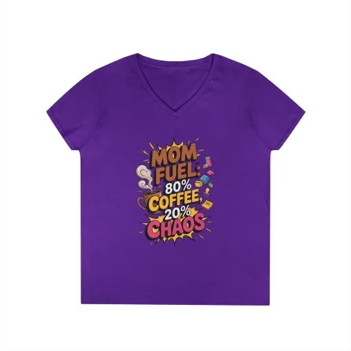 Mom Fuel V-Neck T-Shirt, Funny Gift for Moms, Coffee Lovers, Mother's Day, Everyday Humor, Tired Mom Life Tee, Coffee Loving Moms - Image 13