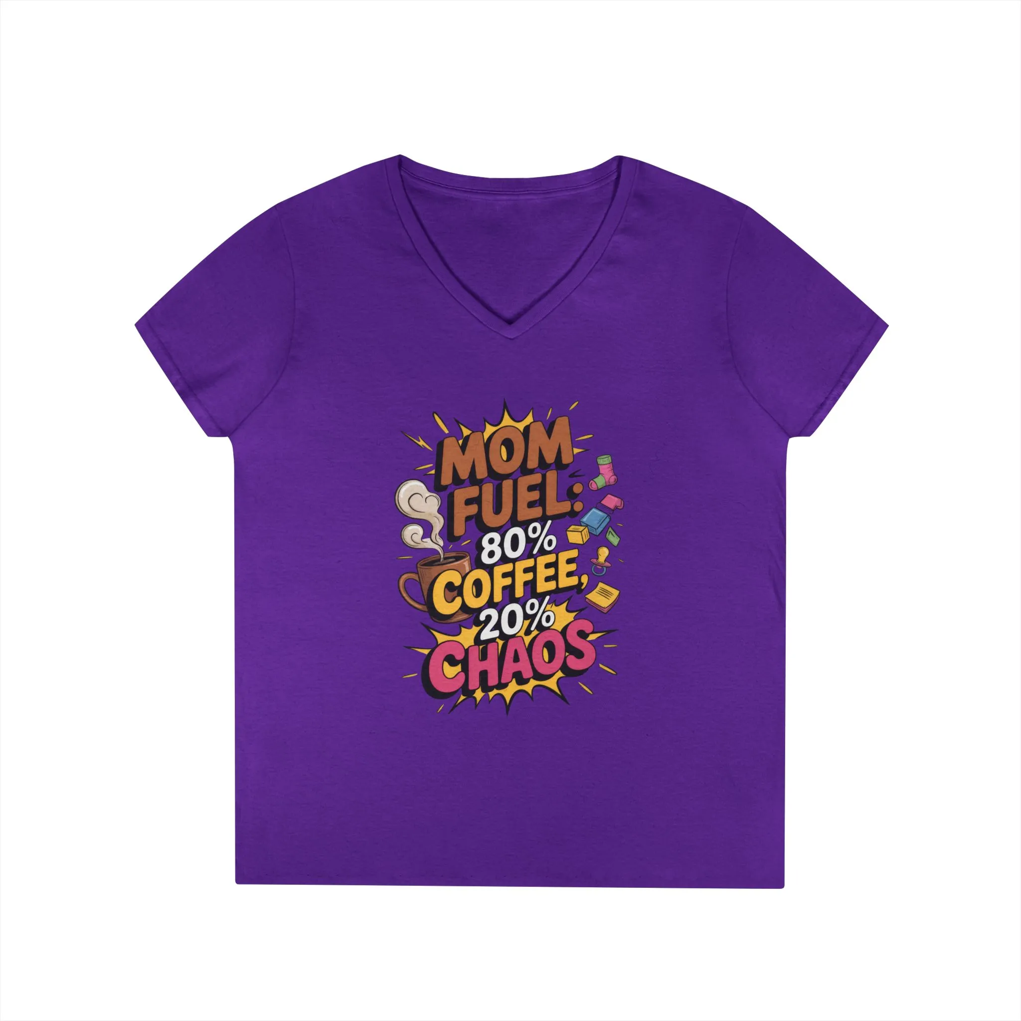 Mom Fuel V-Neck T-Shirt, Funny Gift for Moms, Coffee Lovers, Mother's Day, Everyday Humor, Tired Mom Life Tee, Coffee Loving Moms - Image 13