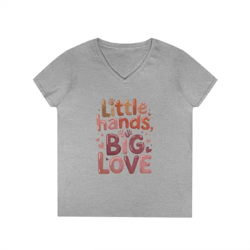 Ladies' V-Neck T-Shirt,Little Hands, Big Love, Perfect for Moms, Gifts, Family Events, Baby Showers, Everyday Wear, Cute Tee, mother's day - Image 3