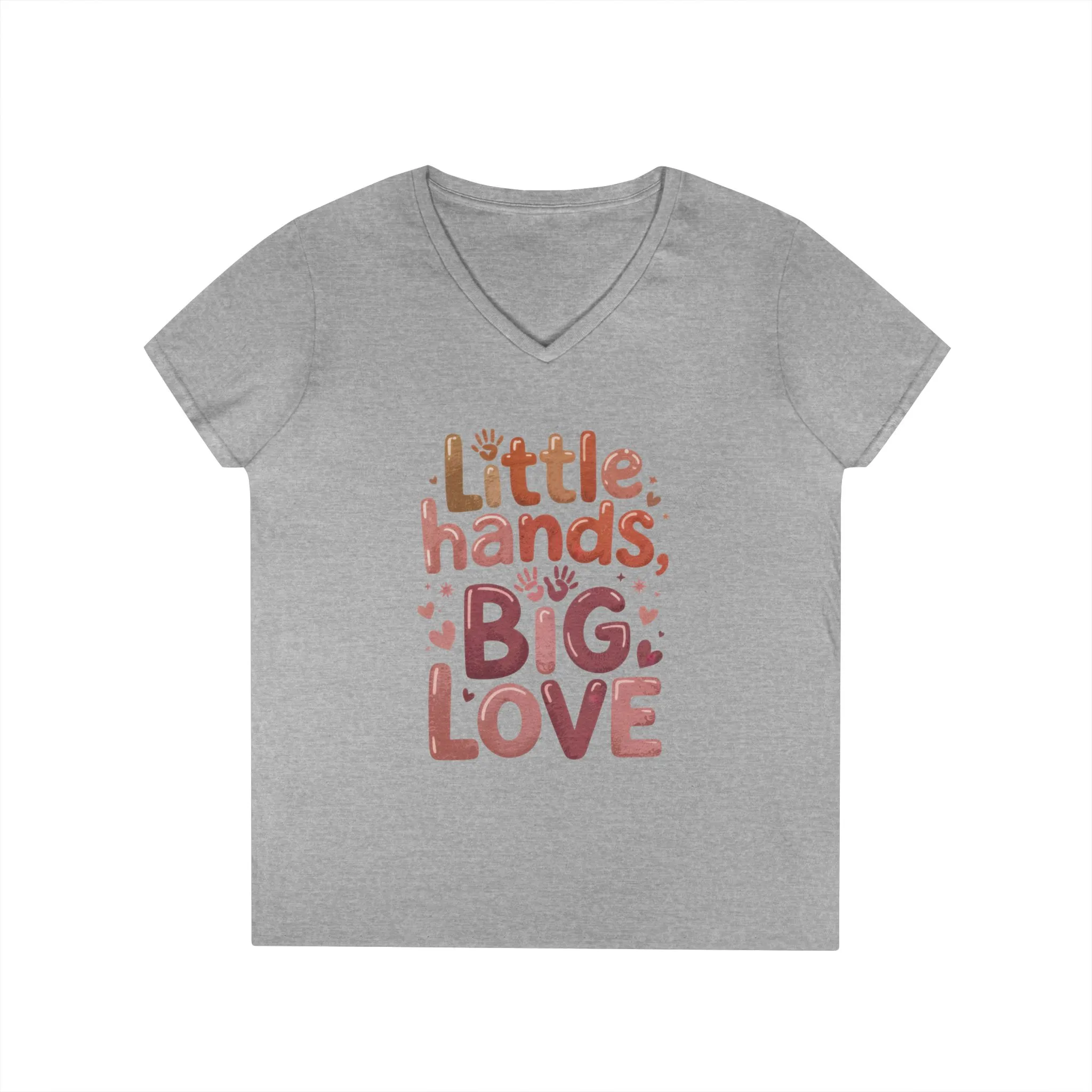 Ladies' V-Neck T-Shirt,Little Hands, Big Love, Perfect for Moms, Gifts, Family Events, Baby Showers, Everyday Wear, Cute Tee, mother's day - Image 3