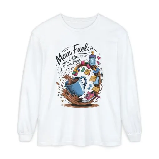 Mom Fuel Long Sleeve T-Shirt, Coffee Lovers Gift, Mother's Day Apparel, Cute Mom Shirt, Coffee Lover Mom Life Top, Coffee Lover's Tee - Image 3