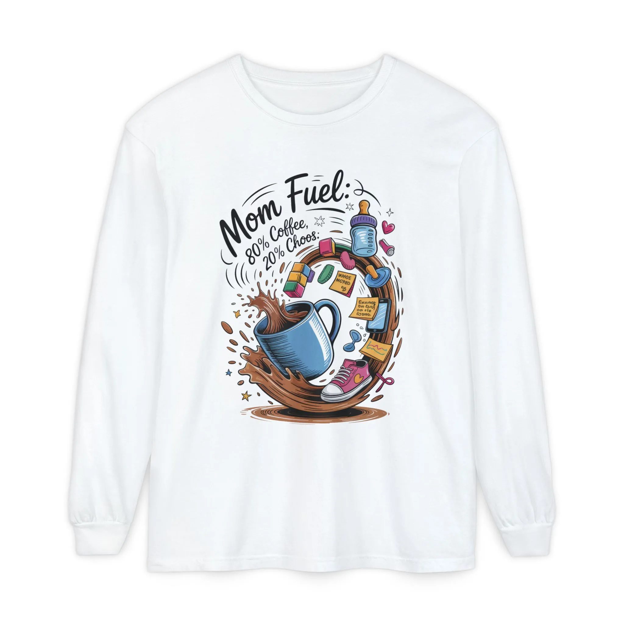 Mom Fuel Long Sleeve T-Shirt, Coffee Lovers Gift, Mother's Day Apparel, Cute Mom Shirt, Coffee Lover Mom Life Top, Coffee Lover's Tee - Image 3