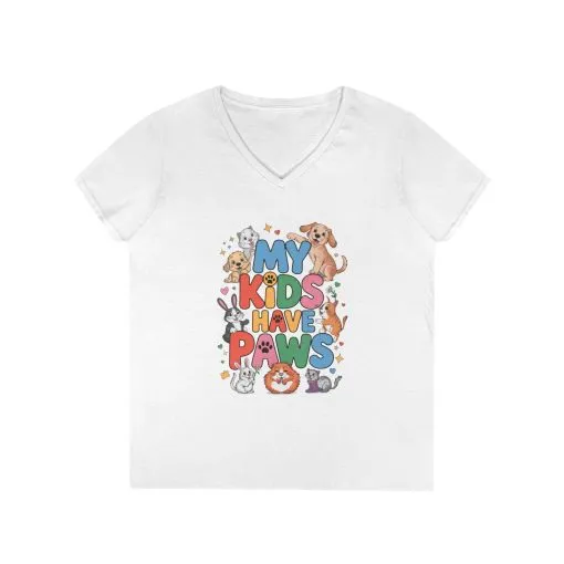 My Kids Have Paws V-Neck T-Shirt, Pet Lover Gift, Cute Animal Shirt, Cute Pet Mom Tee, Animal Parent T-Shirt, Dog Cat Bunny Lover Gift - Image 2