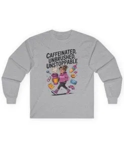 Caffeinated Mom Long Sleeve, Mother's Day Gift,New Mother Tired Mother Gift, Coffee Lover Gift, Coffee Addict Mom Long Sleeve Tee