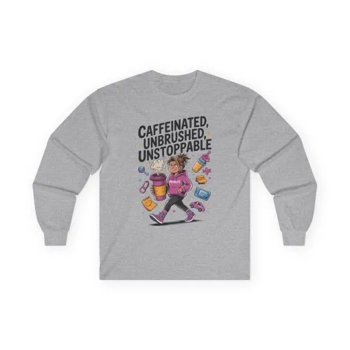 Caffeinated Mom Long Sleeve, Mother's Day Gift,New Mother Tired Mother Gift, Coffee Lover Gift, Coffee Addict Mom Long Sleeve Tee