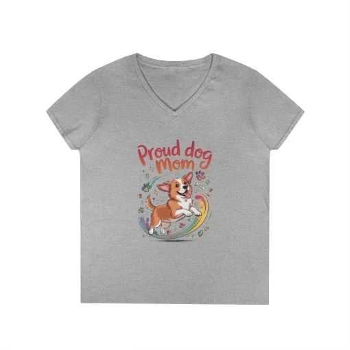 Proud Dog Mom V-Neck T-Shirt, Perfect Gift for Dog Lovers, Casual Wear for Dog Moms, Dog Appreciation Day, Dog Mom Gift - Image 3
