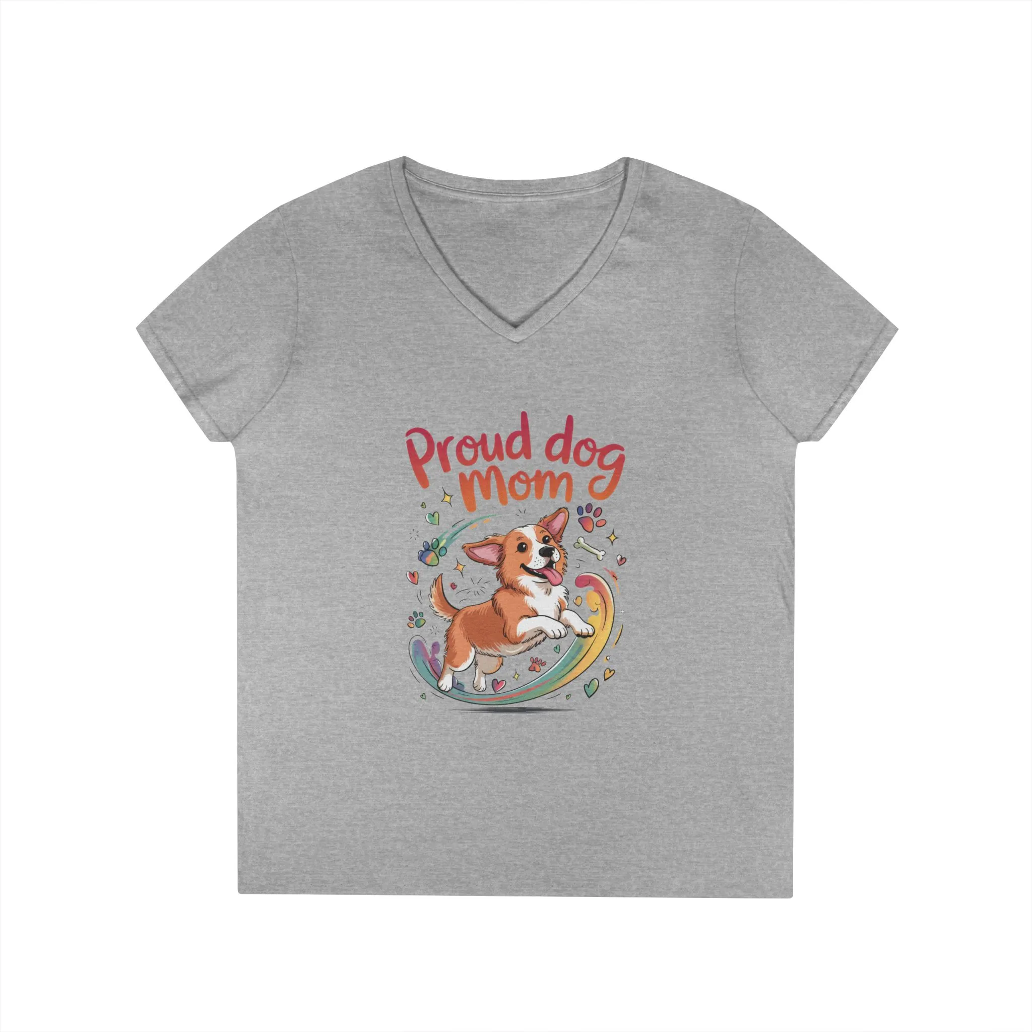 Proud Dog Mom V-Neck T-Shirt, Perfect Gift for Dog Lovers, Casual Wear for Dog Moms, Dog Appreciation Day, Dog Mom Gift - Image 3