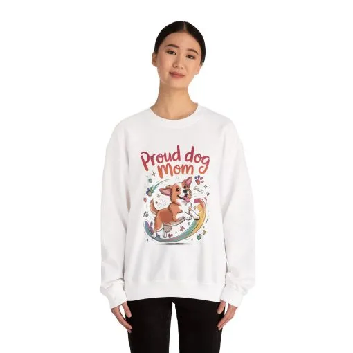 Proud Dog Mom Crewneck Sweatshirt, Pet Lover Gift, Dog Mom Apparel, Animal Lover Clothing, Gift for Dog Moms, Puppy Paw Rainbow Print - Image 4