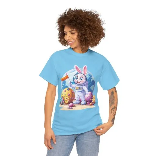 Space Bunny Unisex Heavy Cotton Tee - Cute Astronaut Design for Easter and Fun Occasions - Image 12