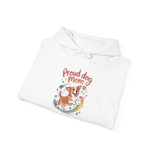 Proud Dog Mom Hoodie, Gift for Dog Owners, Dog Lover Apparel, Mother's Day Gift, Unisex Hooded Sweatshirt, Corgi Rainbow Print - Image 6