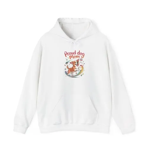 Proud Dog Mom Hoodie, Gift for Dog Owners, Dog Lover Apparel, Mother's Day Gift, Unisex Hooded Sweatshirt, Corgi Rainbow Print - Image 5