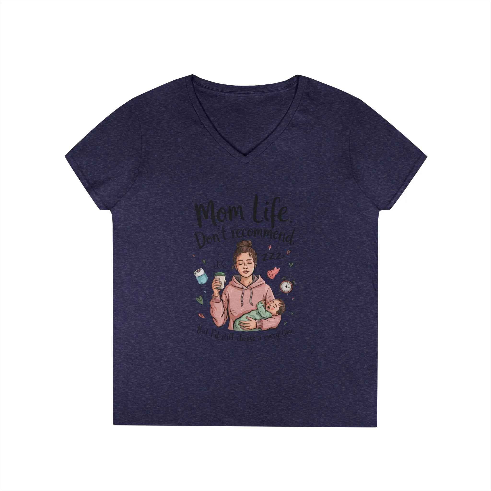 Mom Life V-Neck T-Shirt, Don't Recommend But I'd Choose It Every Time, New Mom Gift, Tired Mama Humor Tee, Baby Shower Gift, Funny Mom Shirt - Image 15