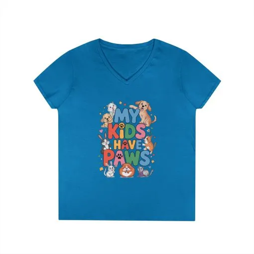 My Kids Have Paws V-Neck T-Shirt, Pet Lover Gift, Cute Animal Shirt, Cute Pet Mom Tee, Animal Parent T-Shirt, Dog Cat Bunny Lover Gift - Image 10