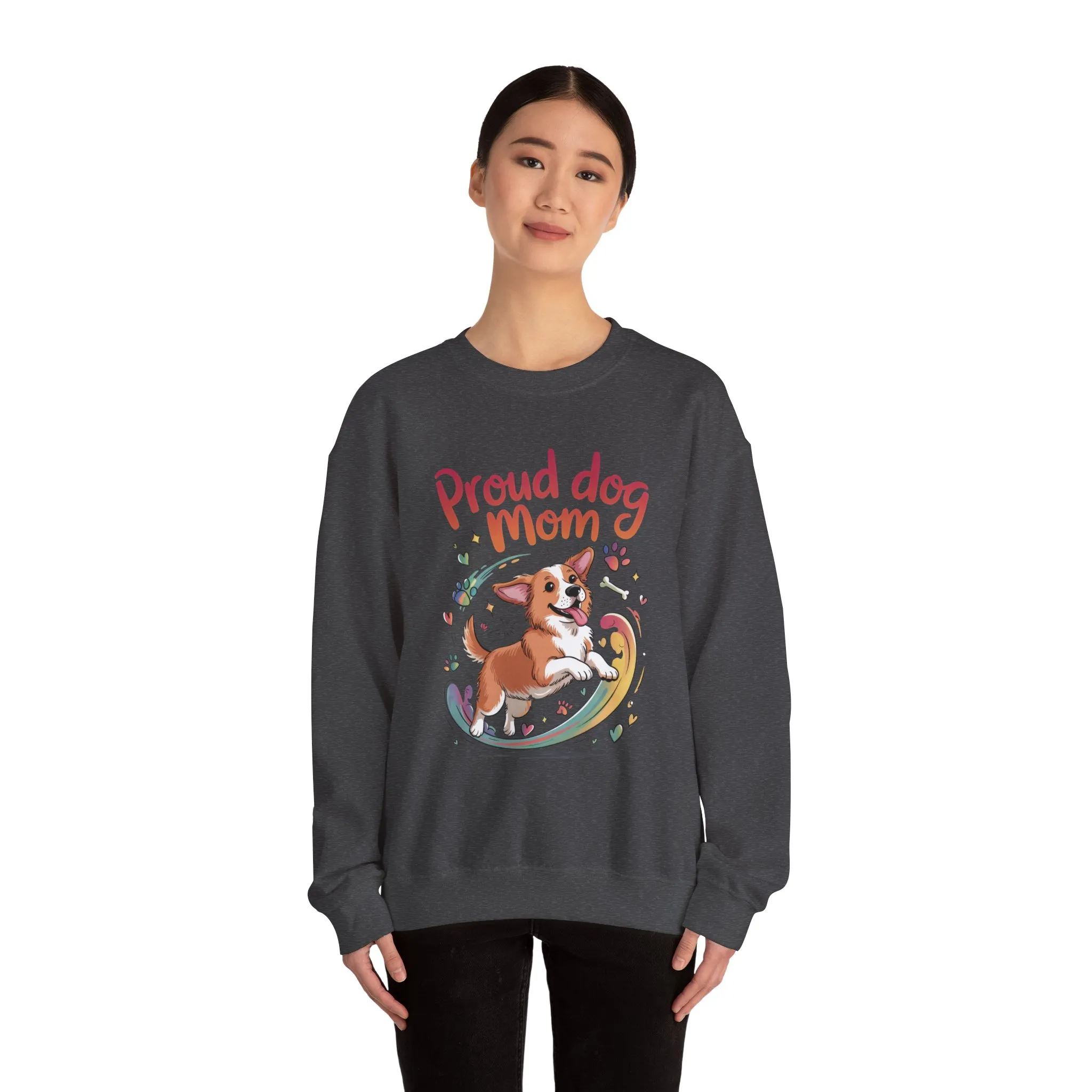 Proud Dog Mom Crewneck Sweatshirt, Pet Lover Gift, Dog Mom Apparel, Animal Lover Clothing, Gift for Dog Moms, Puppy Paw Rainbow Print - Image 35
