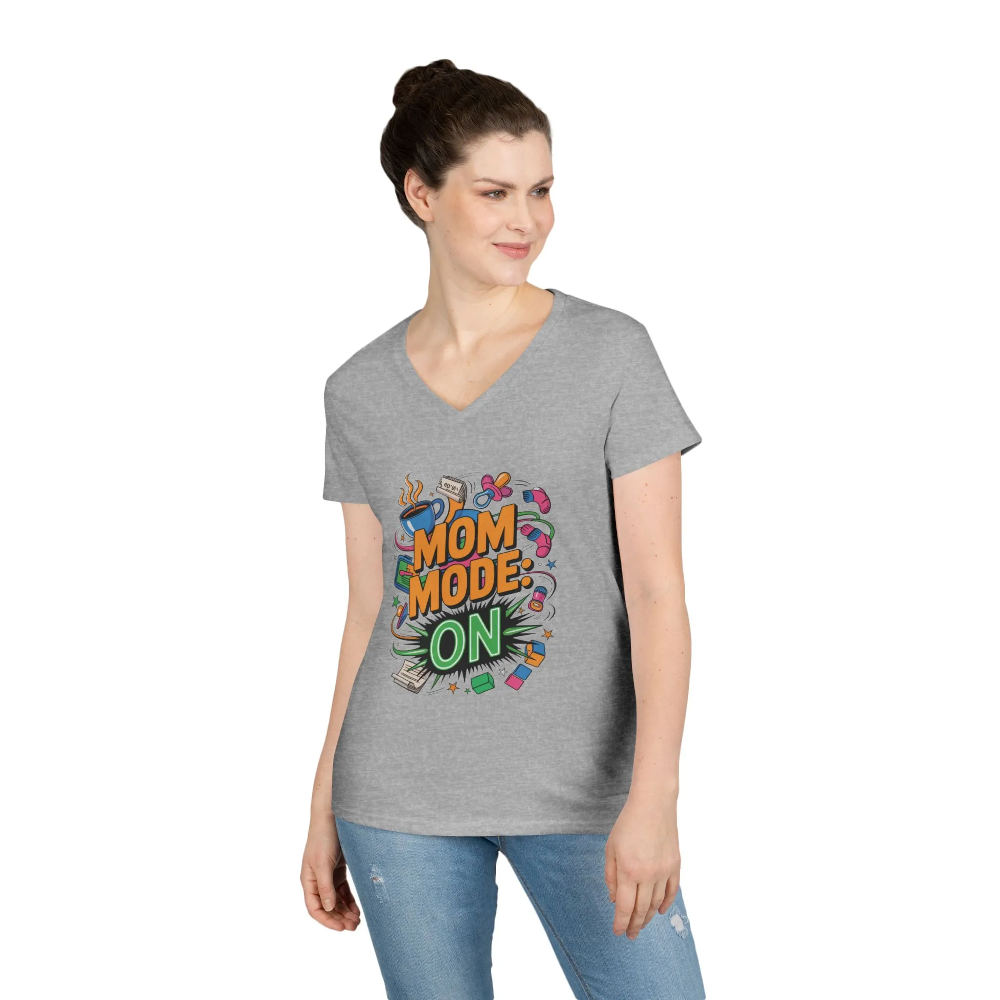 Mom Mode On Ladies V-Neck T-Shirt, Gift for Mom, Mother's Day Gift, Mother's Day Humor T-Shirt, Cute Mama Life Graphic Tee - Image 6