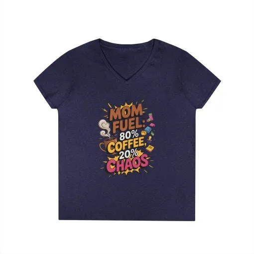 Mom Fuel V-Neck T-Shirt, Funny Gift for Moms, Coffee Lovers, Mother's Day, Everyday Humor, Tired Mom Life Tee, Coffee Loving Moms - Image 11