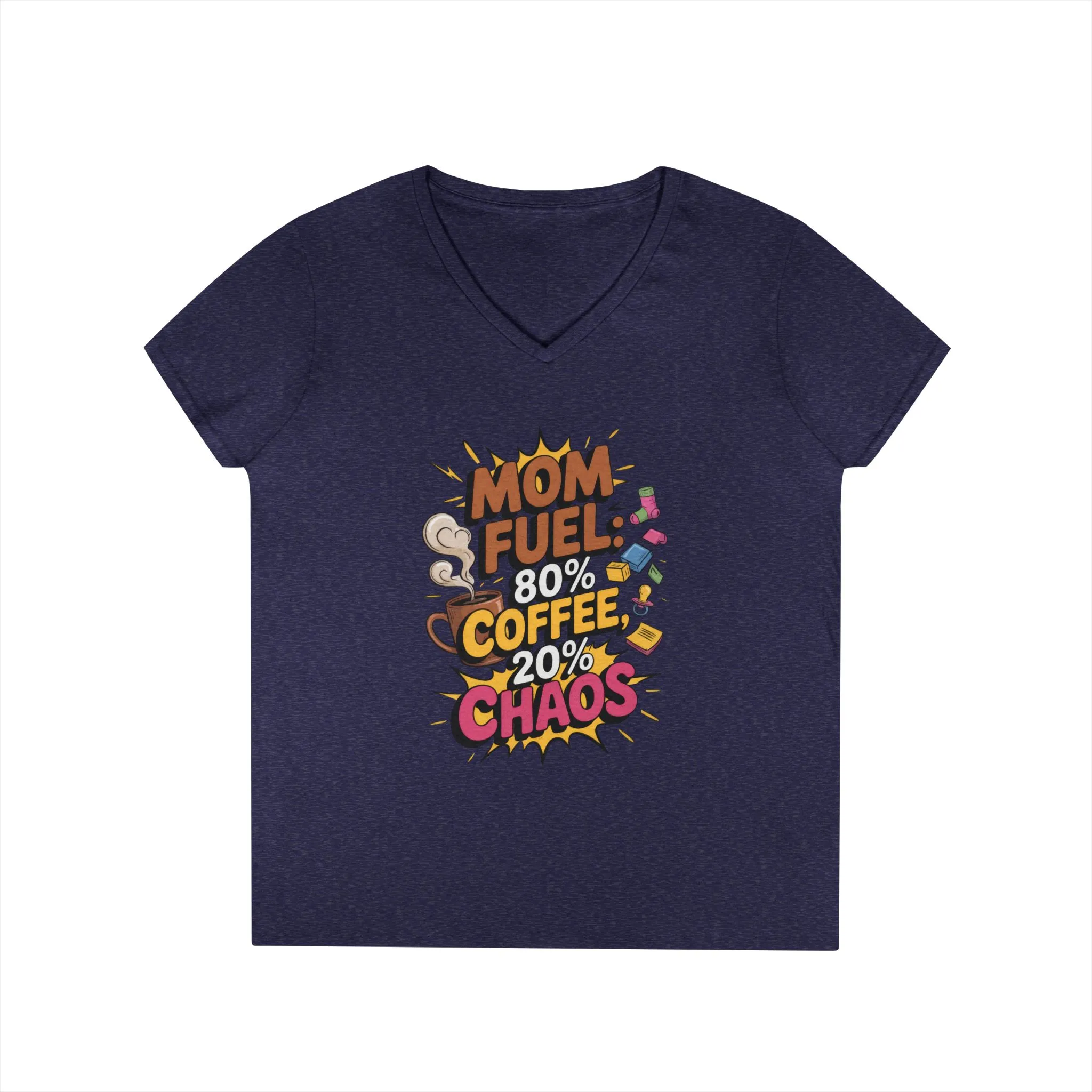 Mom Fuel V-Neck T-Shirt, Funny Gift for Moms, Coffee Lovers, Mother's Day, Everyday Humor, Tired Mom Life Tee, Coffee Loving Moms - Image 11