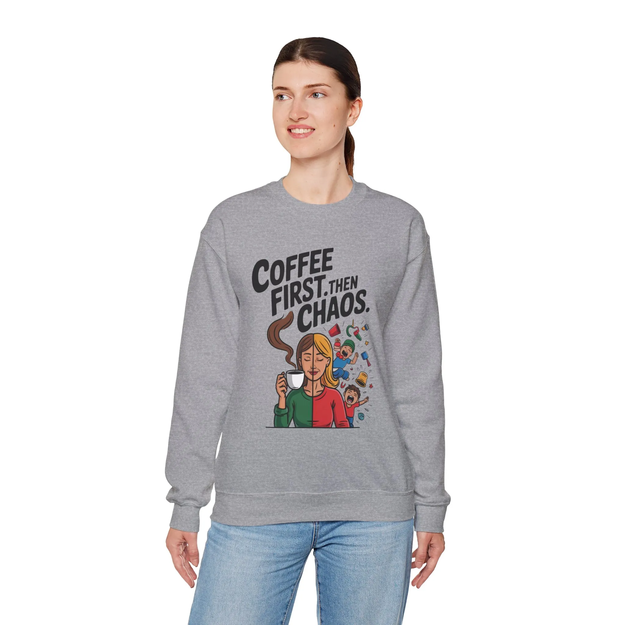 Coffee First Then Chaos Sweatshirt, Ideal Gift for Moms, Fun Casual Wear, Funny Mom Life Sweatshirt, Mother's Day Gift - Image 9