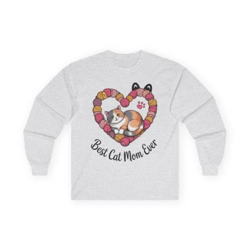 Best Cat Mom Ever Long Sleeve Tee, Cat Lover Gift, Pet Parent Apparel, Birthday Gift for Cat Moms, Cozy Cat Mom Shirt - Image 3