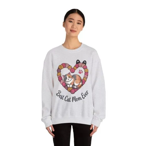 Best Cat Mom Ever Sweatshirt, Cozy Cat Lover Gift, Mother's Day Apparel, Pet Owner Sweatshirt, Cute Gift for Cat Moms, Yarn Themed - Image 5