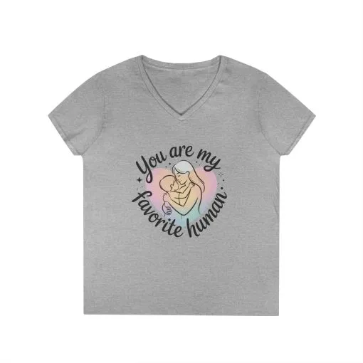 You Are My Favorite Human Mom Baby Tee, Mothers Day Gift, Pastel Heart Ladies V-Neck T-Shirt, Sentimental Mom Shirt - Image 5
