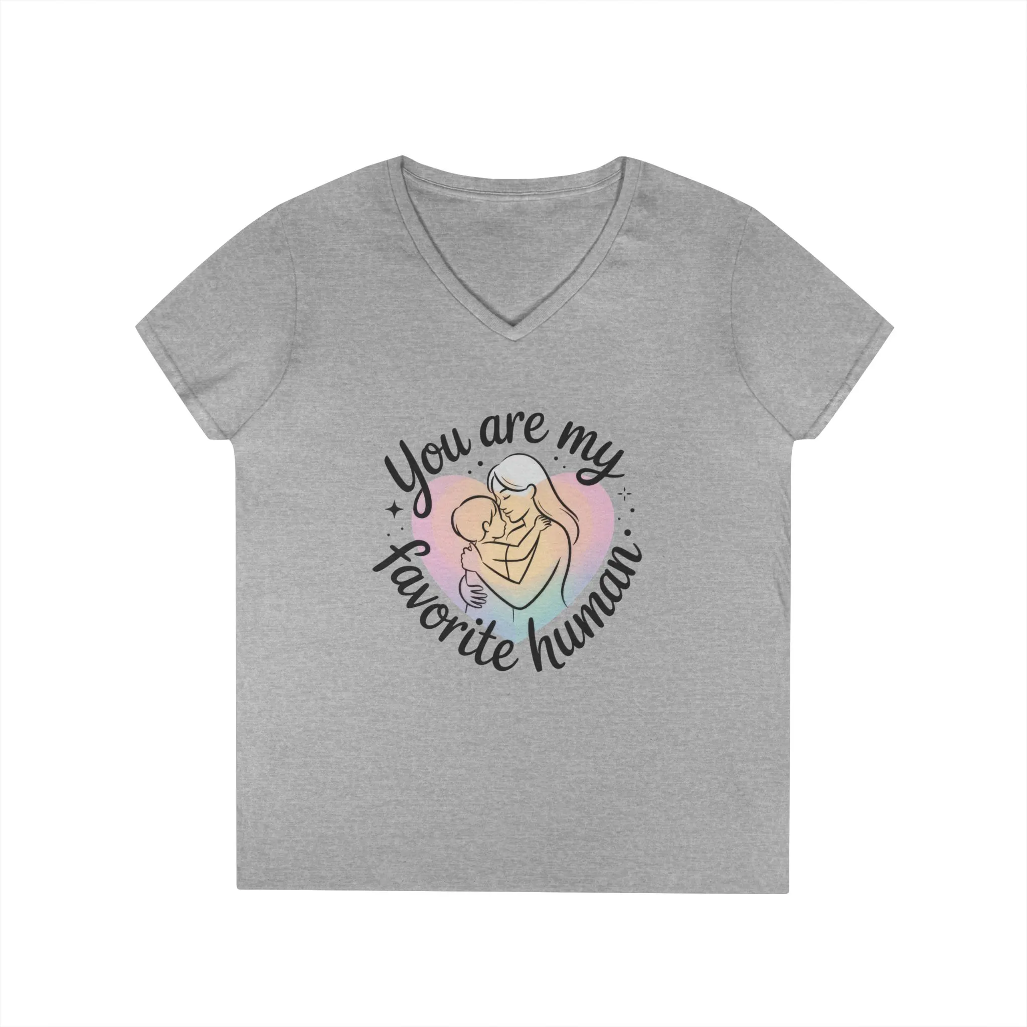You Are My Favorite Human Mom Baby Tee, Mothers Day Gift, Pastel Heart Ladies V-Neck T-Shirt, Sentimental Mom Shirt - Image 5