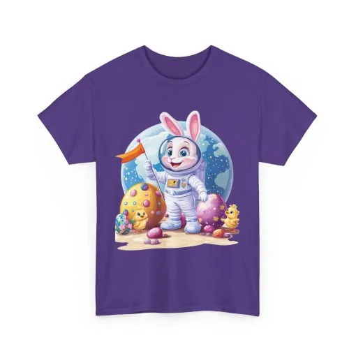 Space Bunny Unisex Heavy Cotton Tee - Cute Astronaut Design for Easter and Fun Occasions - Image 20